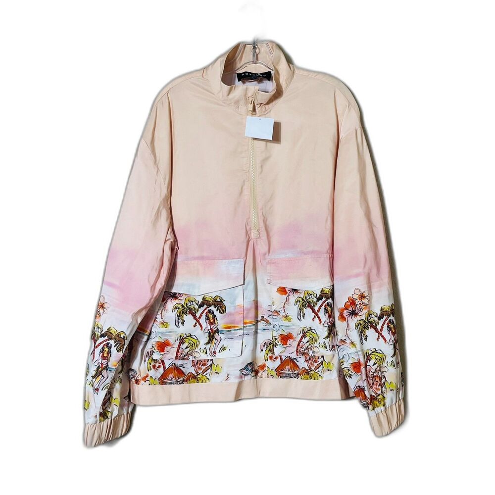 NWOT Royalty by Maluma 1/2 Zip Tropical Men Windbreaker Island Hula Medium
